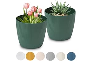 ‎PECZEKO PECZEKO Blumentopf matt, Pflanzkübel aus Übertopf Kunststoff Dekorativer Topf für, groß Pflanzen 2X blumenkübel Set, blumenkübel kräutertopf, (2 Pack) Grün, ø 22 cm