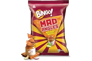 Bingo! Mad Angles Achaari Masti – Desi Mango Pickle Flavour Crunchy Triangle Chips | Tasty Snack for Any Time Cravings, 64g/60g (weight May Vary)
