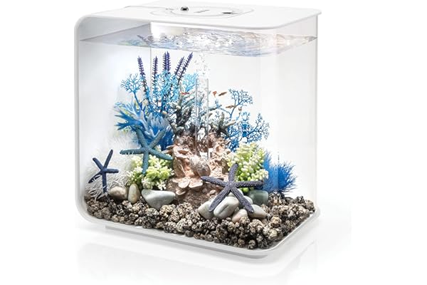 biOrb Flow Aquarium Compact Moderne en Acrylique de 15 litres avec lumières LED Multicolores télécommandées pour Dessus de Table ou de Bureau, Blanc