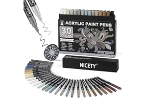 NICETY 30Pcs Feutre Acrylique Peinture stylo marqueur peinture acrylique Verre pour Bois, Toile, Verre, Céramique - Acrylic Paint Marker à base d'eau à 0,7 mm Extra Pointe Fine(Gris)
