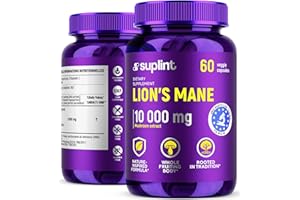 SUPLINT Lions Mane Mushroom Capsules 10 000mg – Highly Concentrated Extract Hericium Erinaceus 10:1 – Lab-Tested with Certificate Lions Mane Supplement – 60 Vegan Capsules