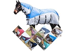 Equitack 2 in 1 Lightweight Mesh Summer Horse Fly Rug | 100% Waterproof Topline |Combo Fixed Neck Breathable | 600 Denier Ripstop | Fly Rug for Horse Machine Washable | Blue/Grey 5ft 6