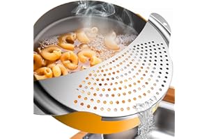 4happy Nudelsieb - Abgießhilfe und Abtropfsieb für Pasta, Kartoffeln, Gemüse, flaches und stabiles Nudelsieb Edelstahl, Abgiesshilfe für Töpfe und Pfannen bis Ø 26 cm