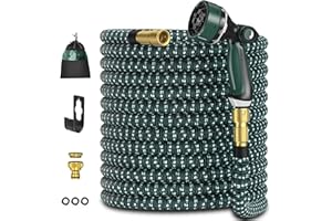 U ULTTY Tubo da giardino Espandibile da 15M, Ultty Canna Acqua Giardino con ugello a 10 funzioni, Tubo per Acqua Leggero Anti-piega con Metallo da 3/4 e 1/2di pollice per lavaggio Auto da Giardino