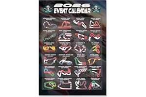 Gifts and Temptations 2026 Formula Racing Event Calendar Poster, A4 Size 21 x 29.7 cm, Track Layouts with National Flags, Wall Art Print