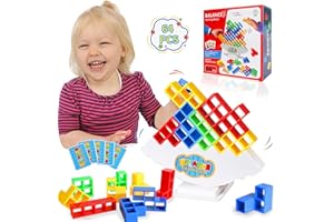 Tetra Tower Spiel, 64 PCS Tetris Tower Balance Game, Schaukelstapel Balance Spiel, Stack Attack Balance Spielzeug Tower Game, Stapelspiel, Balance Spielzeug Kinder, Tetris Balance Toy