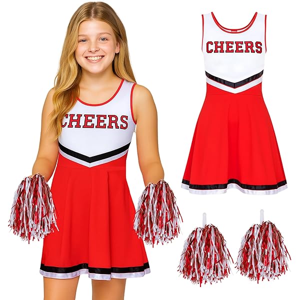 LOLANTA Meisjes Cheerleader Kostuum School Kid Cheer Kostuum Outfit Carnaval Fancy Dress Kostuum (Blauw, 134-140, Tag Maat 140