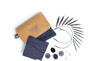 KnitPro Set di Ferri circolari intercambiabili Indigo Wood Short, 3,00 mm - 6,00 mm