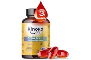 KINOKO LIFE NEURO 125 | Fosfatidilserina 125 mg Pura | 120 capsule liquide (softgel) | con olio d'Oliva Vergine | Senza soia | Alta concentrazione | Fosfatisilserina da Lecitina di Girasole | No OGM