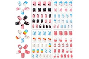 Goiern 96 szt. paznokci do naklejania dla dzieci, dziewczynek, pełne pokrycie, krótkie paznokcie dziecięce, samoprzylepne, zestaw na prezent dla dziewczynek