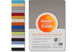 HOME - 4 - GOOD home4good Spannbettlaken 180x200cm, 100% gekämmte Baumwolle, Oeko-TEX 100, Jersey Spannbetttuch Bettlaken 180 x 200 - Taupe