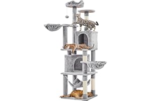 Yaheetech XXL Katzenkratzbaum 175 cm deckenhoch Kratzbaum für große Katzen, Stabil Kletterbaum mit Sisal-Kratzsäulen Plattformen Korb Hängematte Plüschball, Hellgrau