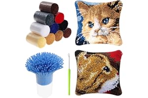 HonGien Tier Knüpfkissen Set, Latch Hook Kissen Kit, 2 Stück Latch Hook Rug für Anfänger Erwachsene oder Kinder, Kreatives Geschenk (Kätzchen)