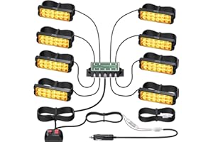 ‎EYPINS EYPINS 8X Warnleuchte Frontblitzer Auto, Blinklicht Stroboskop 12W/Leuchte, 14 Blitzmodi Warnlicht, Bernstein Notfall Warnung Blitzer für 12/24V Truck Traktor KFZ LKW Emergency Gabelstapler|IP65 E57