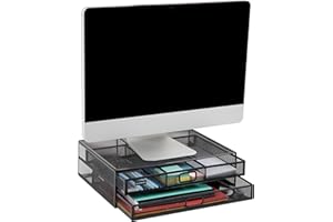 Mind Reader 2TDMESHY-BLK - Soporte para Monitor de Metal con 2 cajones, Organizador de Escritorio, sostiene PC, portátil, portátil, Impresora y Mucho más, Color Negro