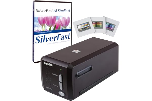 Plustek OpticFilm 8300i AI Scanner – Convertit 35 mm et diapositives en numérique, SilverFast Ai Studio 9 + QuickScan Plus, cible d'étalonnage IT8 (3')
