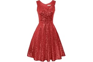 GRACE KARIN Femme Robe Cocktail Paillettes Col V sans Manches Evasée CL1061