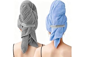 AOOWU Stor handduk mikrofiber hår, 2 st supermjukt handdukar för långt och tjockt hår, absorberande turban med elastiska band