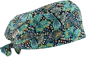 AELIN Calot De Bloc Calot Médical Calot Chirurgien Unisexe 100% coton – Ajustable (Bleu marine papillons)