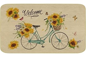 comfoyar Girasol Bicicleta Felpudo de Entrada, Welcome Alfombrilla Antideslizante, Lavable Absorbente Felpudo Entrada Casa, Felpudo de Entrada, Alfombra para Interior y Exterior, 43 × 75 cm