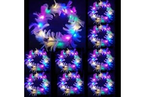 FUNMO Paquete de 10 diademas LED de plumas, diadema de corona LED, accesorios luminosos para cabello de fiesta para mujeres y niñas