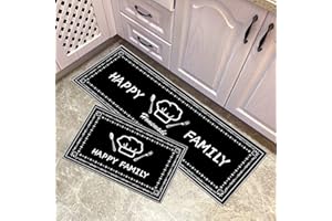 YORDET 2-Piece Anti-Slip Kitchen Rug Set Waterproof & Non-Slip Polyester Kitchen Kitchen Floor Mats for Sink, Kitchen, Hallway, Laundry Room (Chef's Hat, 43x150cm+43x75cm)