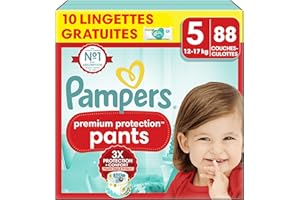 Pampers Premium Protection Pants Taille 5, 88 Couches, 12-17kg, Avec Maintien 360° et Matières Ultra-Douces Pour Notre Meilleur Confort Et Protection + 10 Lingettes Harmonie Aqua Gratuites