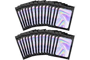 BQTQ 150 Pièces Sac en Aluminium Refermables Anti-Odeur Pochettes en Aluminium Réutilisables, Holographique et Noir, 10x15cm