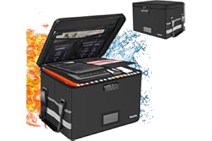 Tamfile Fireproof Document Box, Waterproof File Organiser Box with Lock, Collapsible File Storage Box with Zipper, Portable Home Office File Box with Handles for Hanging Letter/Legal Folder, Black