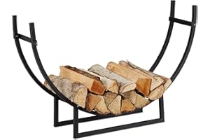Relaxdays Firewood Rack, Half-Round, Indoors, Powder-Coated Steel, Log Cradle, HxWxD 55x92x21 cm, Black, 10028771