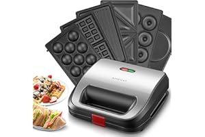 ‎AMEGAT 6 in 1 Waffeleisen, Waffle Maker, Multifunktional Sandwichmaker, Kontaktgrill, Panini, süße Küchlein, Antihaftbeschichtete Platten, Doppelseitiges Backen, Automatische Temperaturregelung, 750W