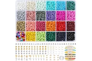 HOLDLEAF Lot de 3500 perles à enfiler pour bracelets avec lettres de l'alphabet - Bracelets de 4 mm - Perles de verre à faire soi-même - Pour enfants, Noël, vacances, anniversaires