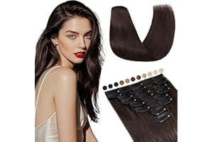 Elailite Extension Capelli Veri Clip #2 Marrone Scuro, 25cm 50g 8 Fasce Singole Intera Testa 100% Remy Human Hair Naturali Lisci