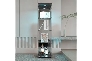 BRYXR Glasvitrine,Sammlervitrine,Glas Vitrine mit 1 Türen 4 Einlegeböden, mit LED und Schloss, Transparente Vitrine, Geeignet für Wohnzimmer, Schlafzimmer, Büro Glasvitrine