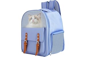 KOOLYOUTH Cat Carrier Backpack, Portable Breathable Puppy Backpack with 3-Side Mesh, Front & Side Openings, Safety Leash and Storage Pocket, Airy Space Pet Carrier Bag for Travel, Hiking, Kittens & Small Pets
