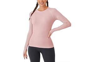 BAYDI Long Sleeve Tops Women Seamless Workout Shirts Base Layer with Thumb Holes for Running Training Gym Athletic Casual T-Shirts