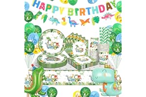 yosiio Dino Geburtstag Partygeschirr Set, Pappteller Kindergeburtstag Set, Dinosaurier Geburtstag Party Geschirr mit Luftballons, Einhorn Geburtstagsdeko Party Tischdecke für Kinder Geburtstag Mädchen