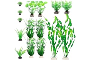 DRERIO 15 Pcs Plantes D'aquarium Décorations D'aquarium Plantes en Plastique Ornements D'aquarium Faux Plantes Plantes Artificielles Plantes Aquatiques en Plastique Vert Petites Et Grandes