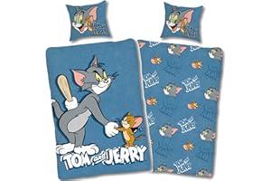 SkyBrands Tom und Jerry pościel 135 x 200 cm, poszewka na poduszkę 80 x 80 cm, zestaw pościeli dziecięcej dwustronnej, z motywem Tom i Jerry'ego, 100 bawełna, standard Ko-Tex-Standard 100, standardowy