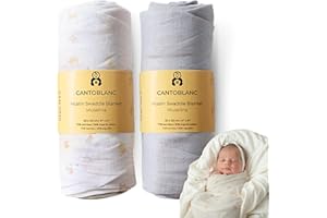 Cantoblanc® Copertina Neonato Cotone Bamboo 120x120 cm, 2 pz. Mussole Inverno Estiva Swaddle Bambini. Panni Fasciatoio Culla Avvolgenti Extra Morbido e Assorbente.