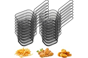 GOMETY Lot de 12 paniers à frites en acier inoxydable avec poignée, mini paniers de service, paniers à frites, panier à frites pour frites, crevettes, frites (noir)