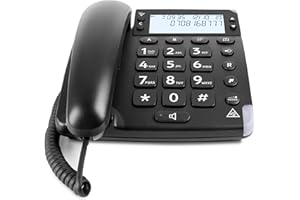 Doro Magna 4000 Landline Phone - Corded House Phone - Ideal for Seniors - Audio Boost Button and Display - 2 One-Touch Memories - Speakerphone - Black Phone - Visual Ring Indicator - No Answerphone