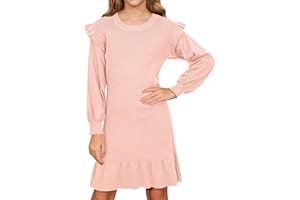 BesserBay Dziewczęca sukienka z dzianiny, z falbankami, sukienka wieczorowa, z falbankami, wygodna, zimowa, 120-160