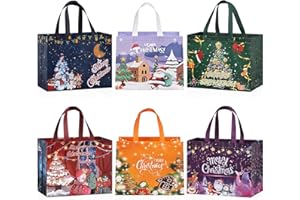 BBLIKE 6 sztuk torebek na prezenty na Boże Narodzenie duże – 30,5 x 25 x 17 cm, nietkane, torebki bożonarodzeniowe z uchwytami, torebki na prezenty bożonarodzeniowe z motywem Świętego Mikołaja, łosia,