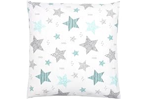 TupTam Taies d'oreillers Décoratives pour Enfant, étoiles Menthe/Nior, 40 x 40 cm