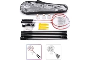 METEOR Set Badminton per 2 o 4 Giocatori - Racchette 3 Volani 1 Rete - Set Perfetto per Bambini Ragazzi e Adulti - per Tutta Famiglia - Spiaggia Giardino Vacanza