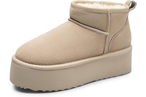 DREAM PAIRS Bottes de Neige pour Femmes Classiques Botte de Hiver Confortable et Chaud Mini-Bottes à Plateforme FuzzyClassic