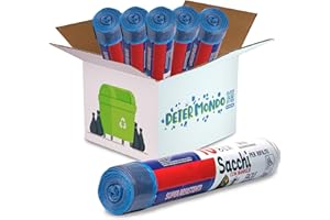 DETERMONDO 100 Sacchi Spazzatura 70x110cm Sacchetti Spazzatura con Laccio per Raccolta Differenziata Capacità 110 Lt Ultra Resistenti (Blu)
