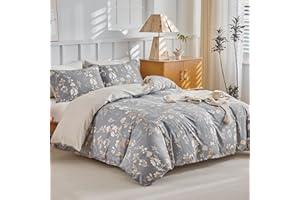 Tokokimo Super King Duvet Set Grey Bedding Set, Floral Printed Grey Super King Duvet Cover (1x Duvet Cover 260x220 cm, 2x Pillowcases) Super King Size Duvet Cover Sets Microfiber, Grey/Floral