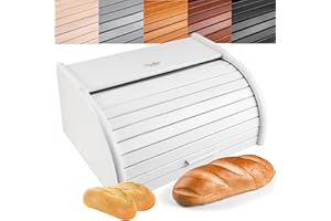 Creative Home Porta-Pane Legno Bianco| Moderno | 38x28,5x17,5cm (+/-1cm) | Contenitore Pane | Coperchio Scorrevole Avvolgibile | Apertura Frontale a Scomparsa | Faggio Naturale | Accessori Cucina